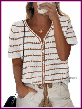 Short Sleeve Crochet Knit Sweater